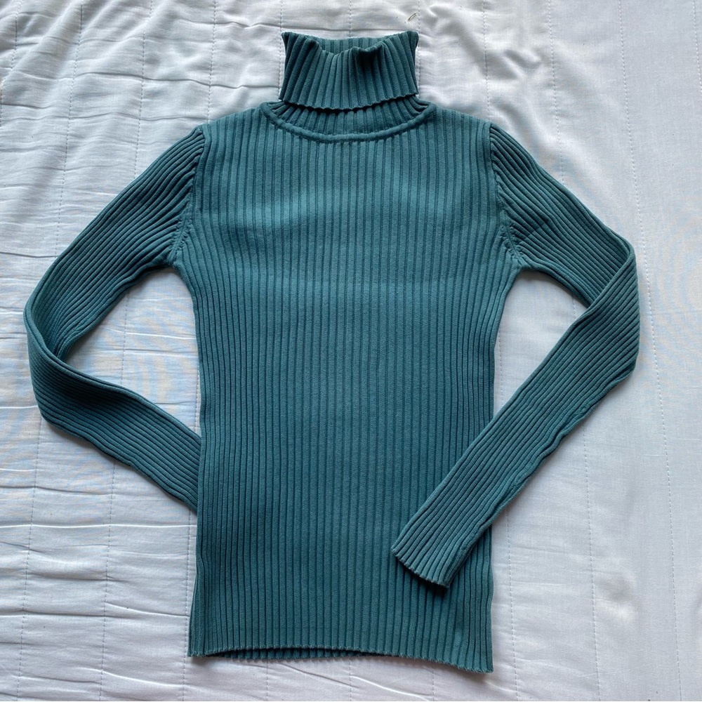 GAP Teal Ribbed Turtleneck Sweater